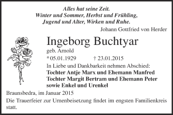 Traueranzeige von Ingeborg Buchtyar von WVG - Wochenspiegel Merseburg