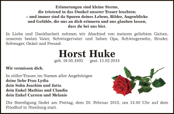 Traueranzeige von Horst Huke von Super Sonntag Bernburg