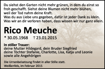 Traueranzeige von Rico Meuche von WVG - Wochenspiegel NMB / WSF / ZTZ