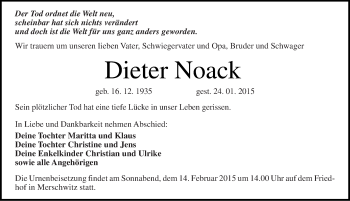 Traueranzeige von Dieter Noack von Mitteldeutsche Zeitung Wittenberg