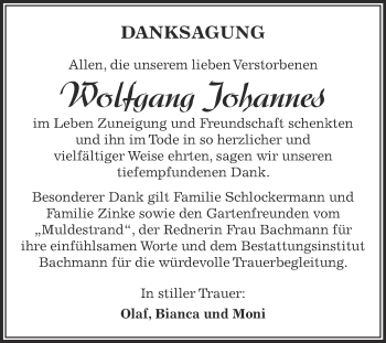 Traueranzeige von Wolfgang Johannes von WVG - Wochenspiegel Dessau / Köthen