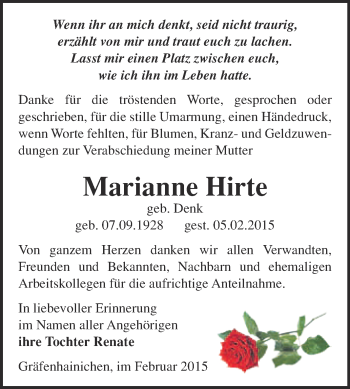 Traueranzeige von Marianne Hirte von WVG - Wochenspiegel Wittenberg