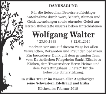 Traueranzeige von Wolfgang Walter von WVG - Wochenspiegel Dessau / Köthen