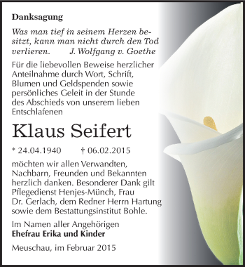 Traueranzeige von Klaus Seifert von Mitteldeutsche Zeitung Merseburg/Querfurt