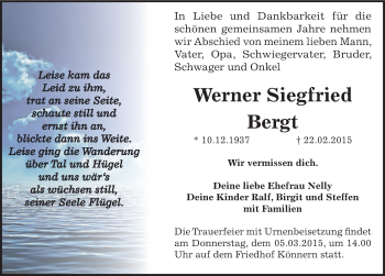 Traueranzeige von Werner Siegfried Bergt von Mitteldeutsche Zeitung Bernburg