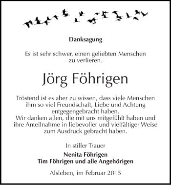 Traueranzeige von Jörg Föhrigen von Mitteldeutsche Zeitung