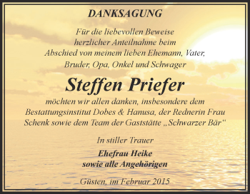 Traueranzeige von Steffen Priefer von Super Sonntag Bernburg