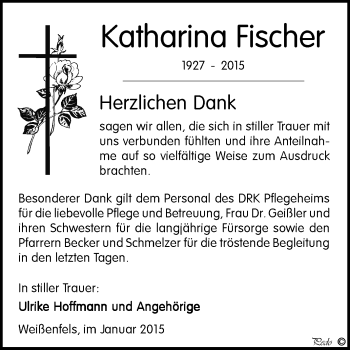 Traueranzeige von Katharina Fischer von WVG - Wochenspiegel NMB / WSF / ZTZ