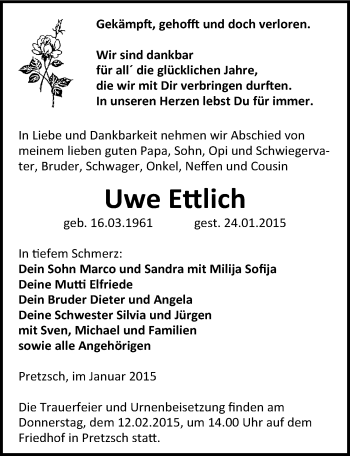 Traueranzeige von Uwe Ettlich von Mitteldeutsche Zeitung Wittenberg