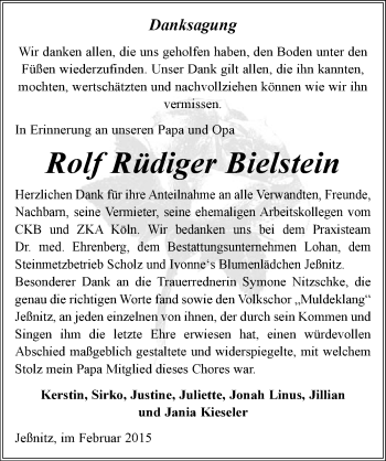 Traueranzeige von Rolf Rüdiger Bielstein von Mitteldeutsche Zeitung Bitterfeld