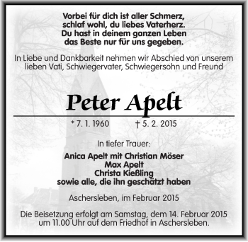 Traueranzeige von Peter Apelt von Mitteldeutsche Zeitung Aschersleben