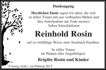 Traueranzeige von Reinhold Rosin von WVG - Wochenspiegel Dessau / Köthen