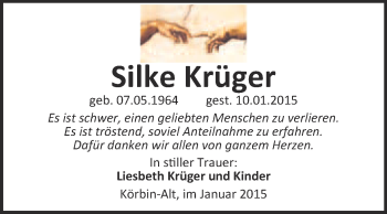 Traueranzeige von Silke Krüger von WVG - Wochenspiegel Wittenberg