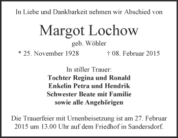 Traueranzeige von Margot Lochow von WVG - Wochenspiegel Bitterfeld