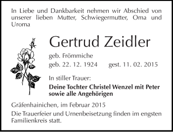 Traueranzeige von Gertrud Zeidler von Mitteldeutsche Zeitung Wittenberg