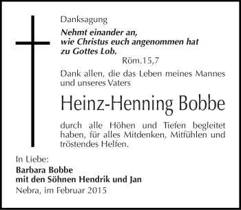 Traueranzeige von Heinz-Henning Bobbe von Mitteldeutsche Zeitung