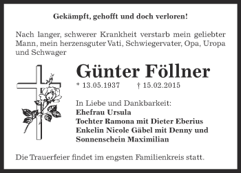 Traueranzeige von Günter Föllner von Super Sonntag Bernburg