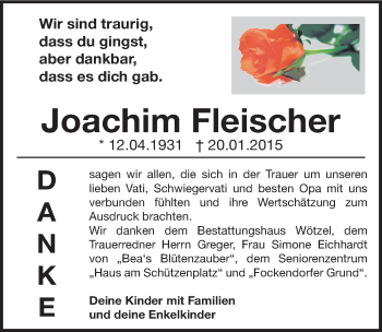 Traueranzeige von Joachim Fleischer von Mitteldeutsche Zeitung Zeitz