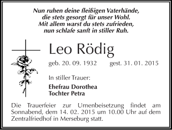 Traueranzeige von Leo Rödig von Mitteldeutsche Zeitung Merseburg/Querfurt