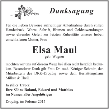 Traueranzeige von Elsa Maul von Super Sonntag Zeitz