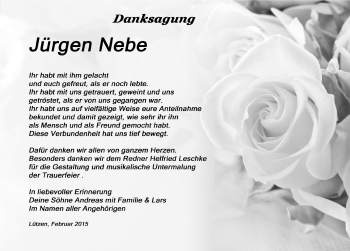 Traueranzeige von Jürgen Nebe von Mitteldeutsche Zeitung Weißenfels
