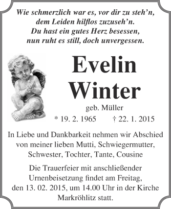 Traueranzeige von Evelin Winter von WVG - Wochenspiegel NMB / WSF / ZTZ