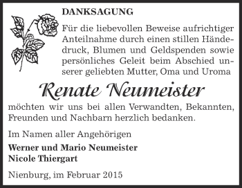 Traueranzeige von Renate Neumeister von Super Sonntag Bernburg