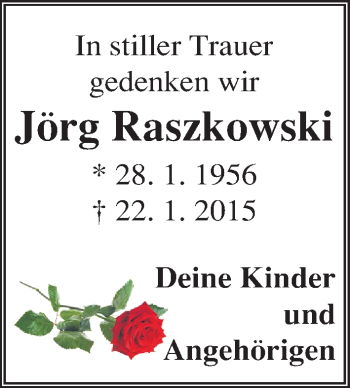 Traueranzeige von Jörg Raszkowski von Mitteldeutsche Zeitung Weißenfels