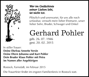 Traueranzeige von Gerhard Pohler von Mitteldeutsche Zeitung Merseburg/Querfurt