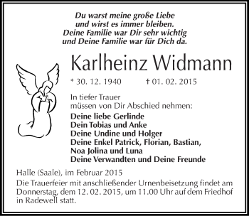 Traueranzeige von Karlheinz Widmann von Mitteldeutsche Zeitung Halle/Saalkreis