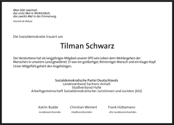 Traueranzeige von Tilman Schwarz von Mitteldeutsche Zeitung