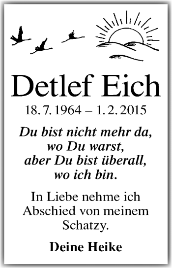 Traueranzeige von Detlef Eich von Mitteldeutsche Zeitung Merseburg/Querfurt