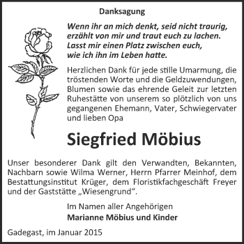Traueranzeige von Siegfried Möbius von WVG - Wochenspiegel Wittenberg