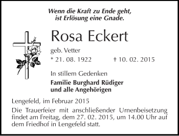 Traueranzeige von Rosa Eckert von Mitteldeutsche Zeitung Sangerhausen