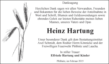 Traueranzeige von Heinz Hartung von WVG - Wochenspiegel NMB / WSF / ZTZ