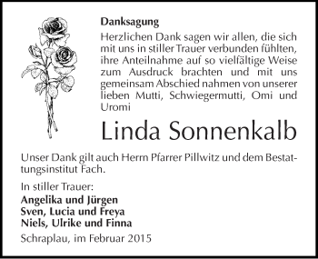 Traueranzeige von Linda Sonnenkalb von Mitteldeutsche Zeitung Merseburg/Querfurt