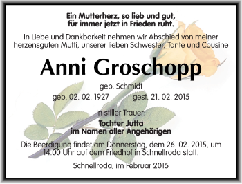 Traueranzeige von Anni Groschopp von Mitteldeutsche Zeitung Merseburg/Querfurt