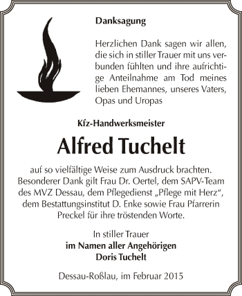 Traueranzeige von Alfred Tuchelt von WVG - Wochenspiegel Dessau / Köthen