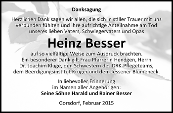 Traueranzeige von Heinz Besser von Mitteldeutsche Zeitung Wittenberg
