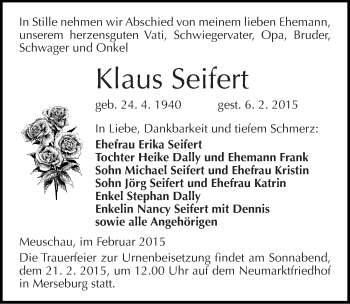 Traueranzeige von Klaus Seifert von Mitteldeutsche Zeitung Merseburg/Querfurt