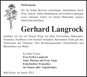 Traueranzeige von Gerhard Langrock von WVG - Wochenspiegel NMB / WSF / ZTZ
