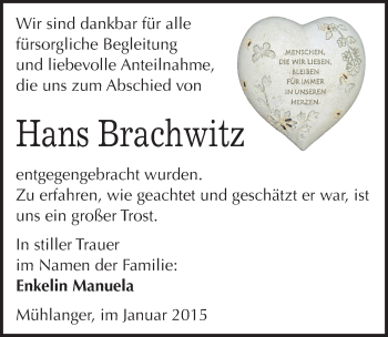Traueranzeige von Hans Brachwitz von Mitteldeutsche Zeitung Wittenberg
