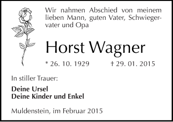 Traueranzeige von Horst Wagner von Mitteldeutsche Zeitung Bitterfeld