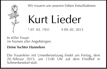 Traueranzeige von Kurt Lieder von Mitteldeutsche Zeitung Wittenberg
