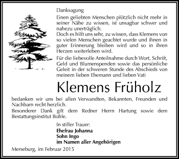 Traueranzeige von Klemens Früholz von WVG - Wochenspiegel Merseburg
