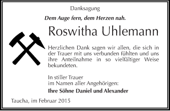 Traueranzeige von Roswitha Uhlemann von Mitteldeutsche Zeitung Weißenfels