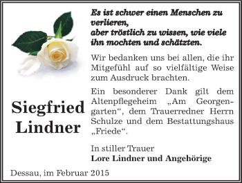 Traueranzeige von Siegfried Lindner von Mitteldeutsche Zeitung Dessau-Roßlau