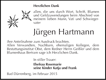 Traueranzeige von Jürgen Hartmann von Mitteldeutsche Zeitung Merseburg/Querfurt