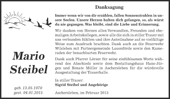 Traueranzeige von Mario Steibel von Super Sonntag Aschersleben