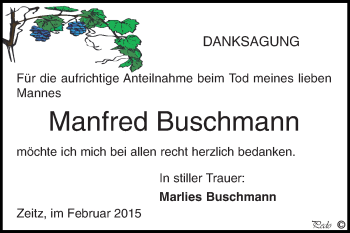 Traueranzeige von Manfred Buschmann von Super Sonntag Zeitz